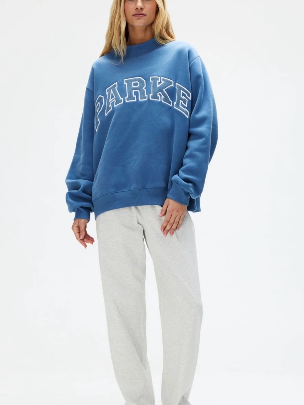 PARKE Blue Cowlneck Sweatshirt with White Logo